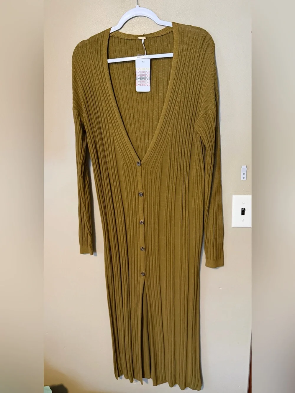 Free People Olive Long Ribbed Button-Front Cardigan NEW